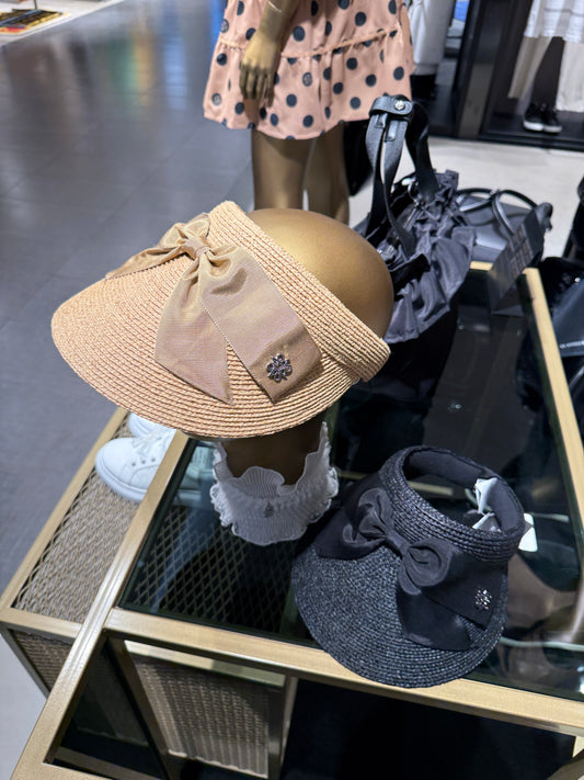 ST. ANDREWS | Star Symbol Ribbon Rattan Hat - Beige/Black
